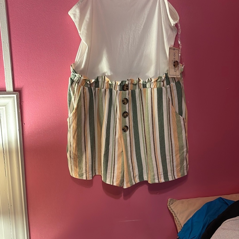Striped Button-Front Romper - Picture 3 of 6